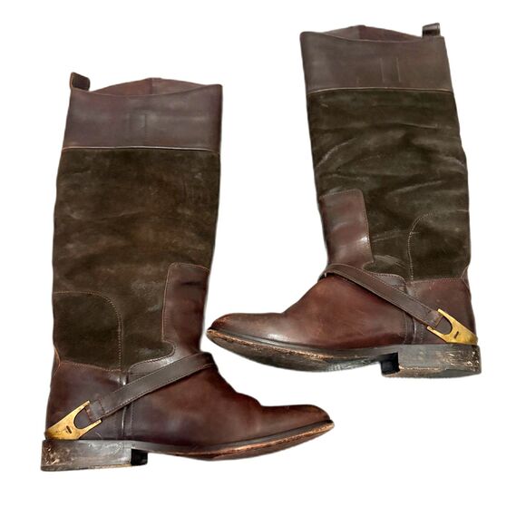 Golden Goose Charlye Riding Boots Santa Fe Suede Leather Distressed Size 36 (6) - Picture 9 of 11